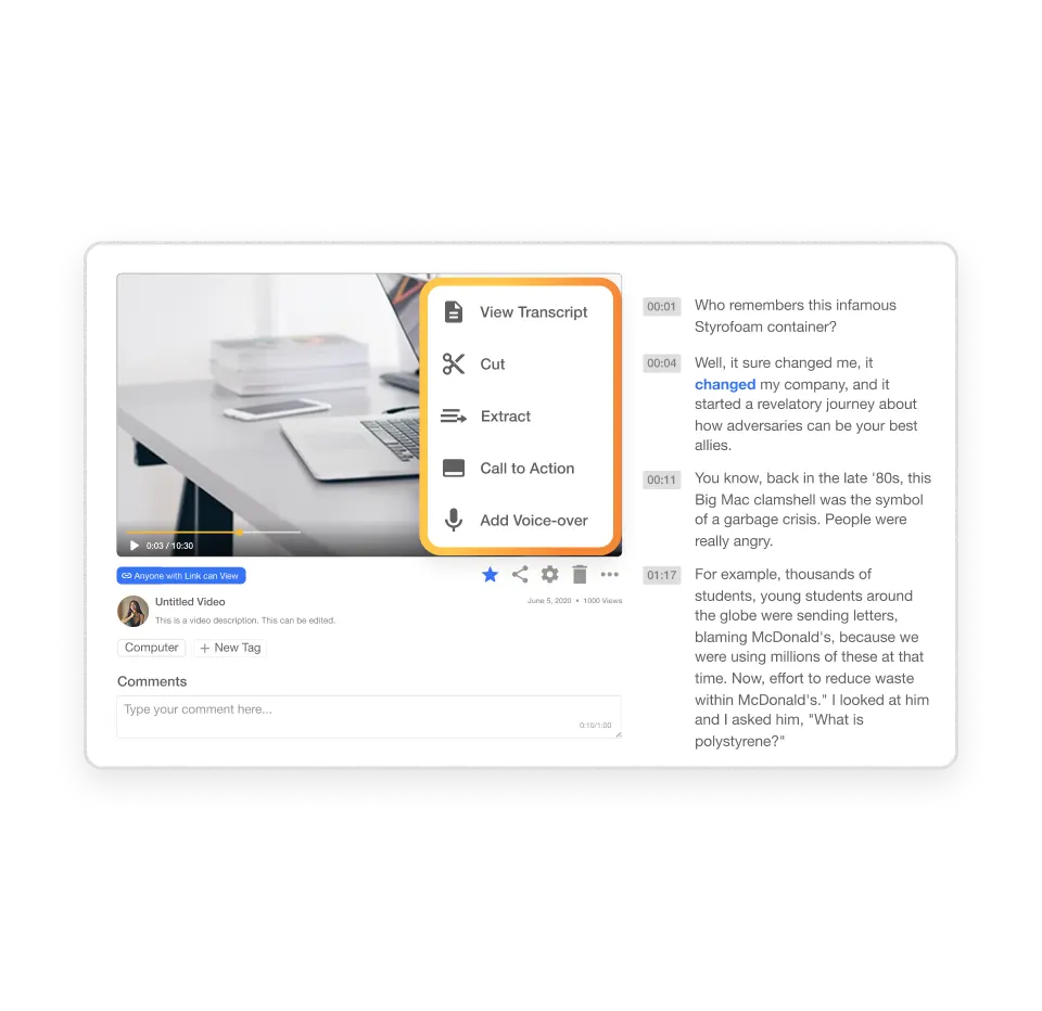 Edit and finalize your LinkedIn video using Visla's AI-powered editing tools.